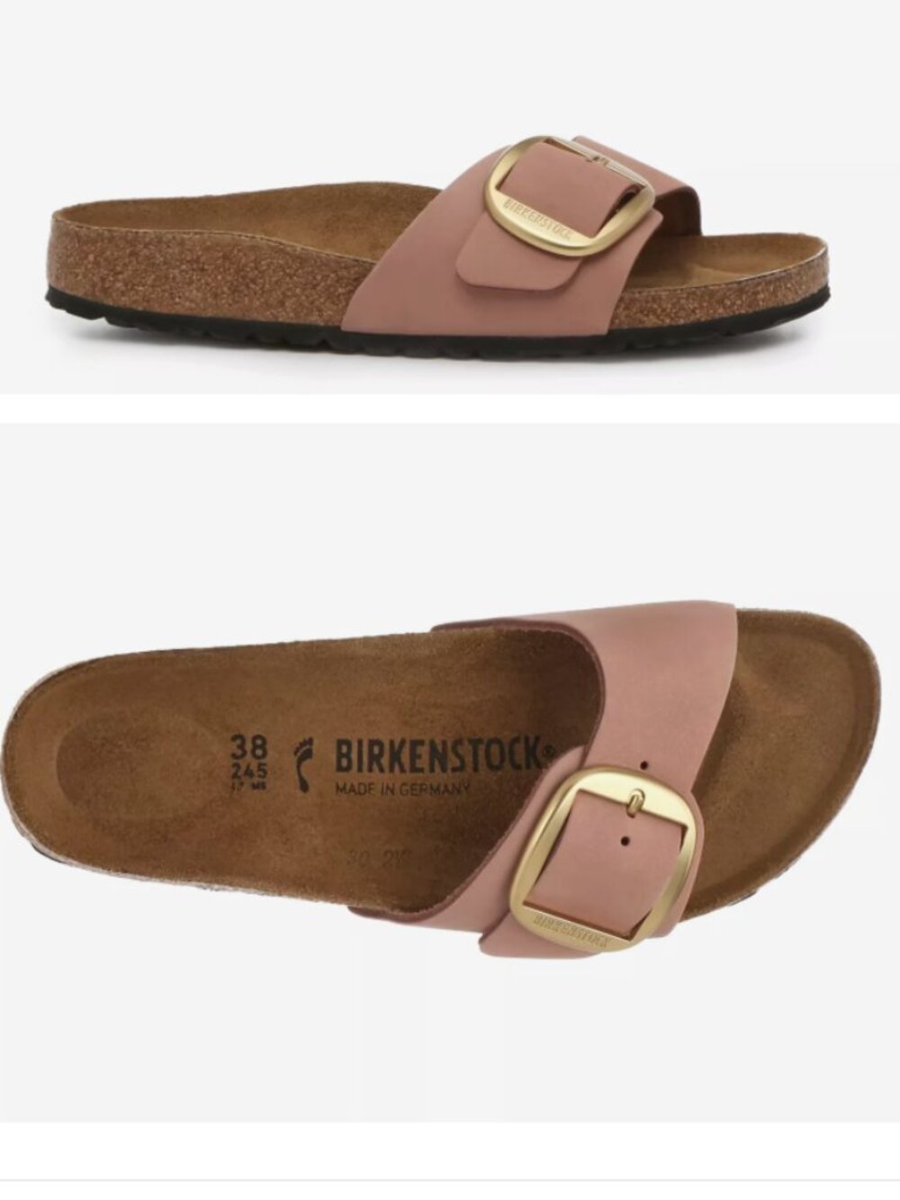 Birkenstock Madrid Big Buckle 39 US 8-8.5 Nubuck Leather Dusty Pink